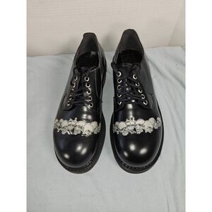 T.U.K. Anarchic Black Leather Skull Embroidered Oxford Derby Lug Sole Shoes 10